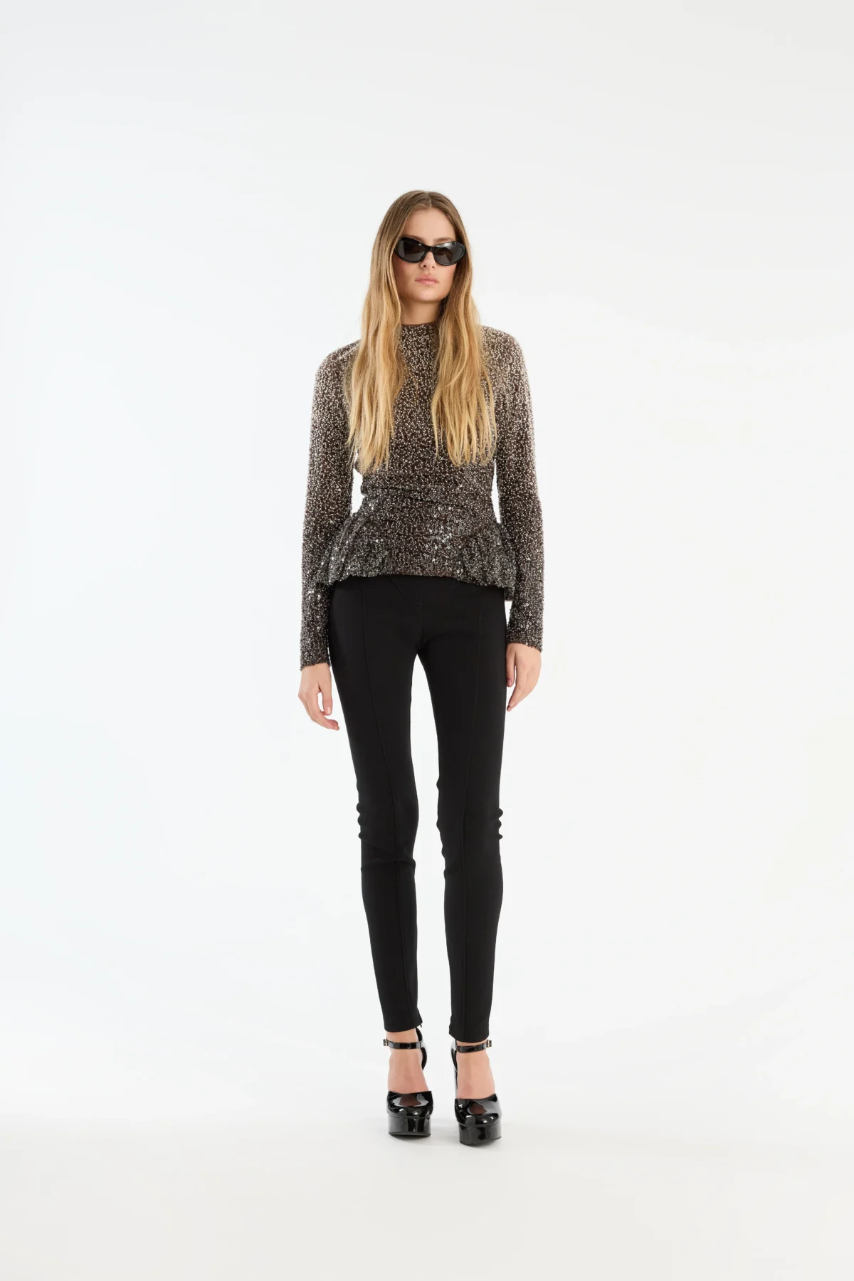 Pailletten-Peplum Top – Bild 2